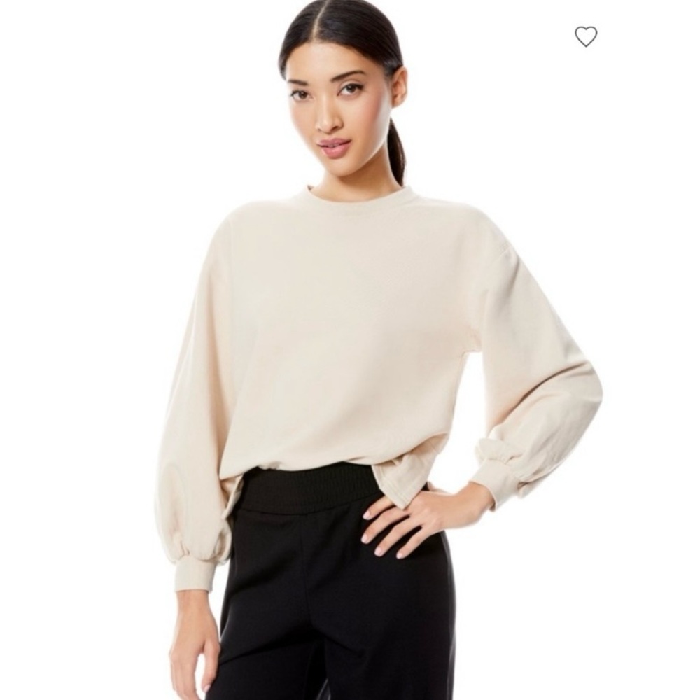 Alice + Olivia Classics Amirah Crewneck Sweatshirt Sz XS Nude Blouson Neutral